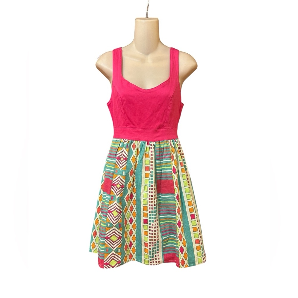 Judith March Dress Open Back, Fit‎ Flare, Hot Pink Boho Colorful